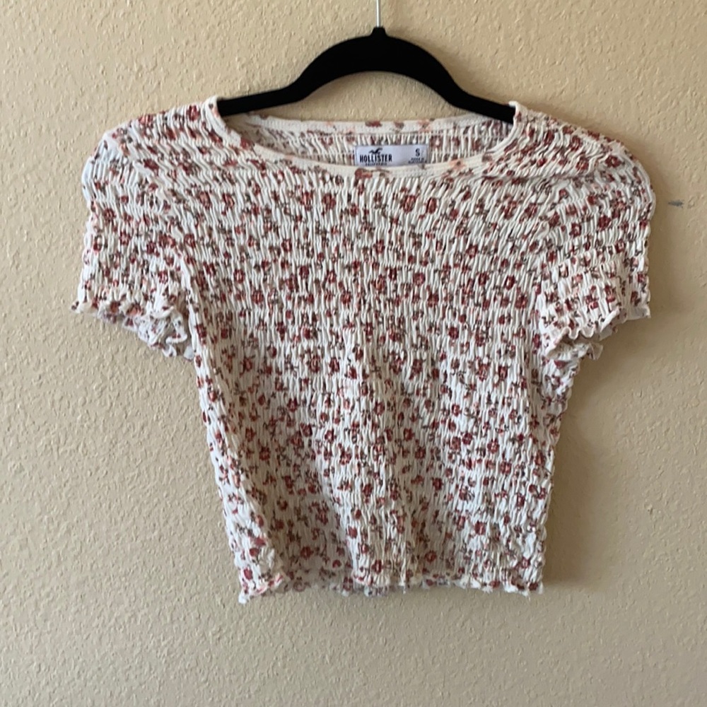 Small ruched coral cropped top